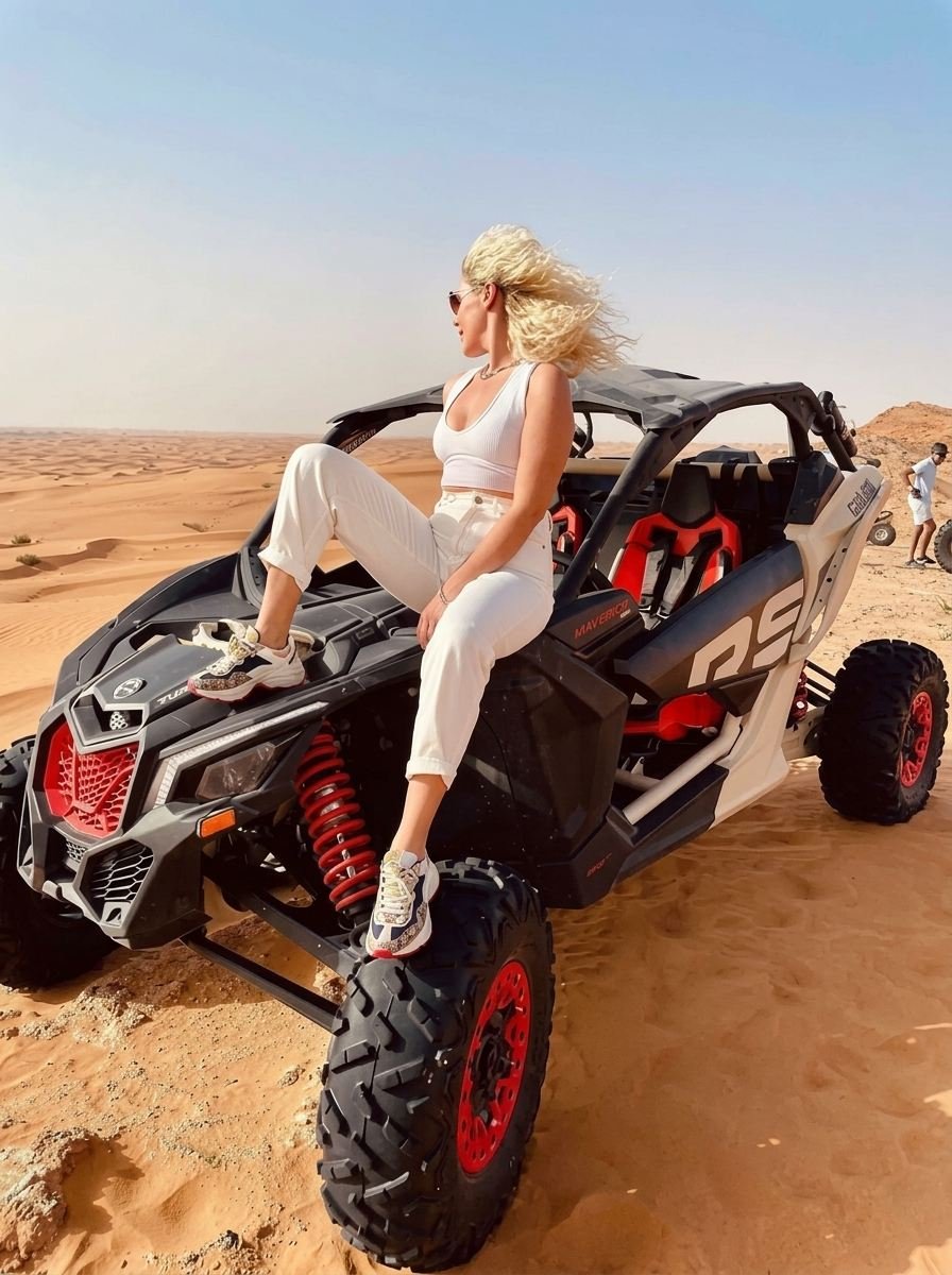 Dune buggy riding over Dubai desert