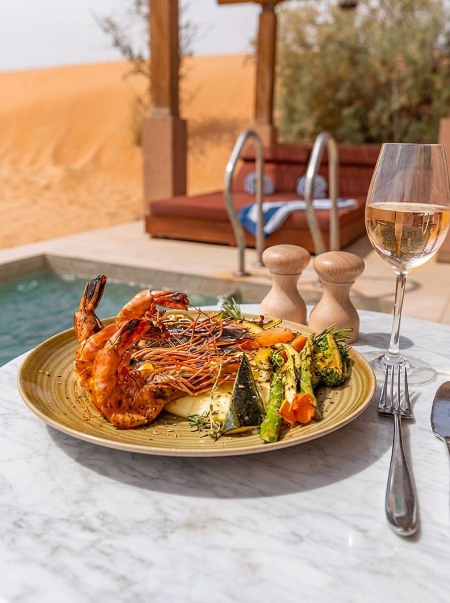 Luxury fine dining setup in the dunes