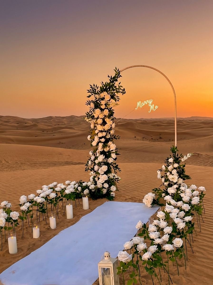 Romantic proposal setup in Dubai desert