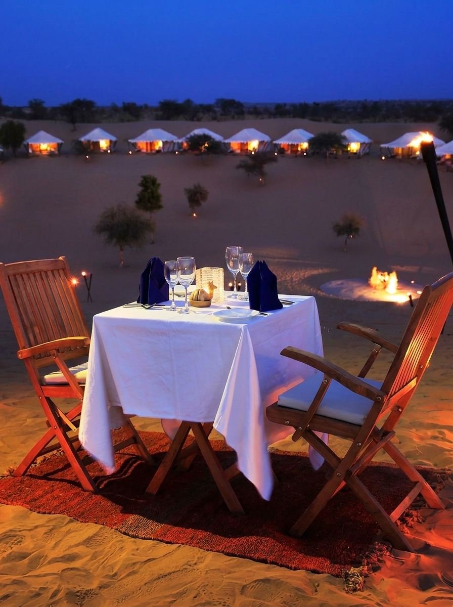 Romantic candlelit dinner in Dubai desert